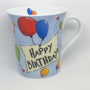 🎈 Pier 1 Imports 🥳 Porcelain Happy Birthday 🎂 Mug / Cup ☕️ 🎈 🆕 NWT